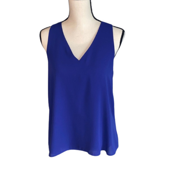 Banana Republic Petite Large Blue V Neck Tank‎ Fully Lined Keyhole - Picture 6 of 16